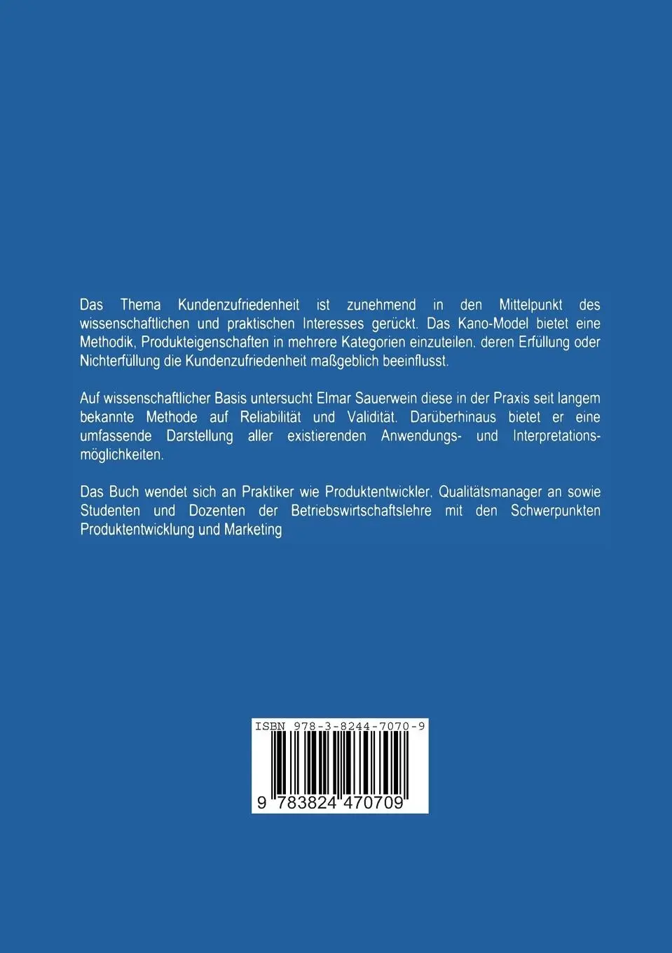 Rückseite: 9783824470709 | Das Kano-Modell der Kundenzufriedenheit | Elmar Sauerwein | Buch | vii