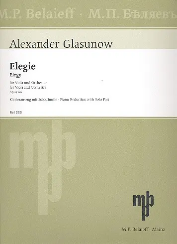Cover: 9790203000709 | Elegy for Viola Op. 44 | Alexander Glazunov | Klavierauszug