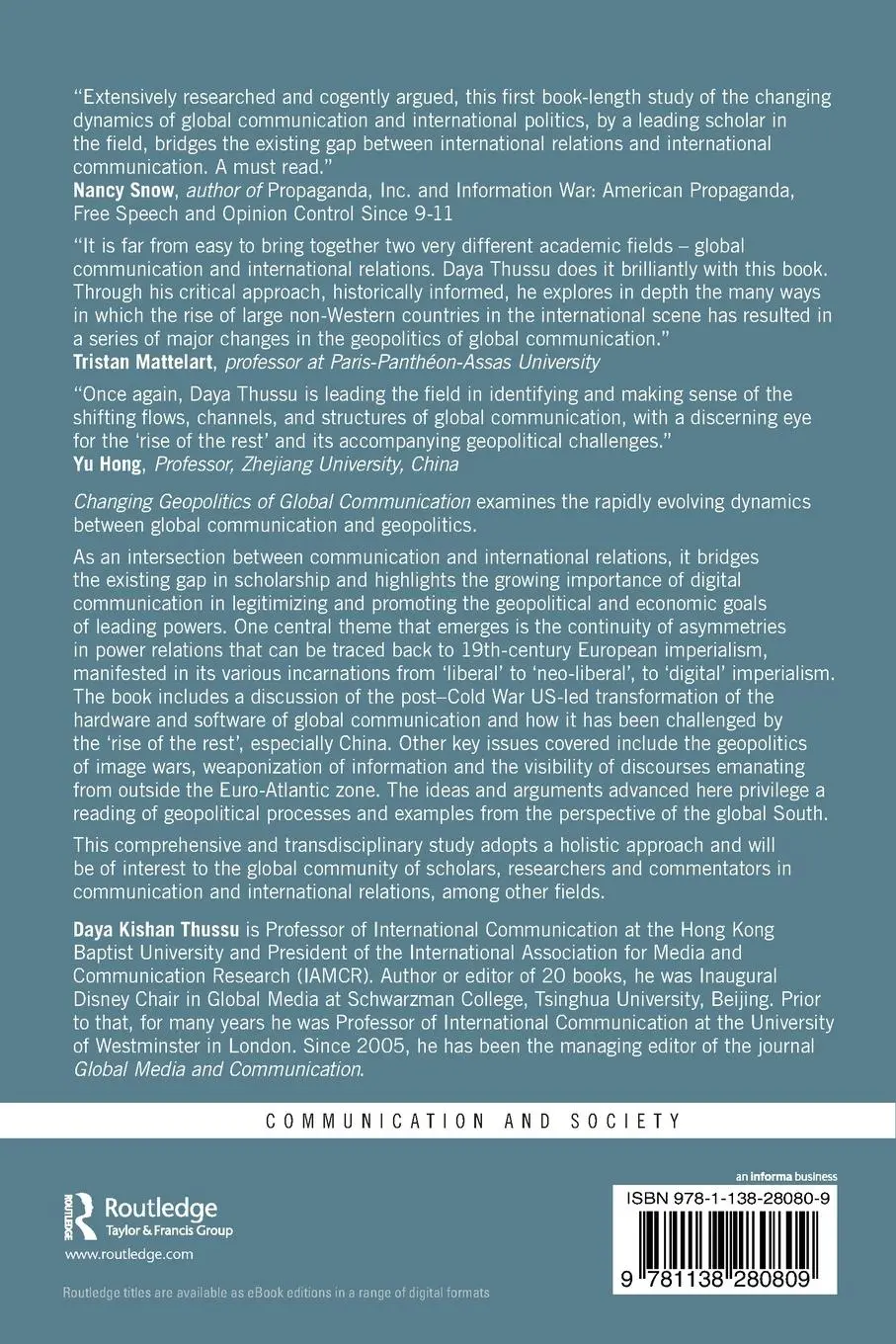 Rückseite: 9781138280809 | Changing Geopolitics of Global Communication | Daya Thussu | Buch