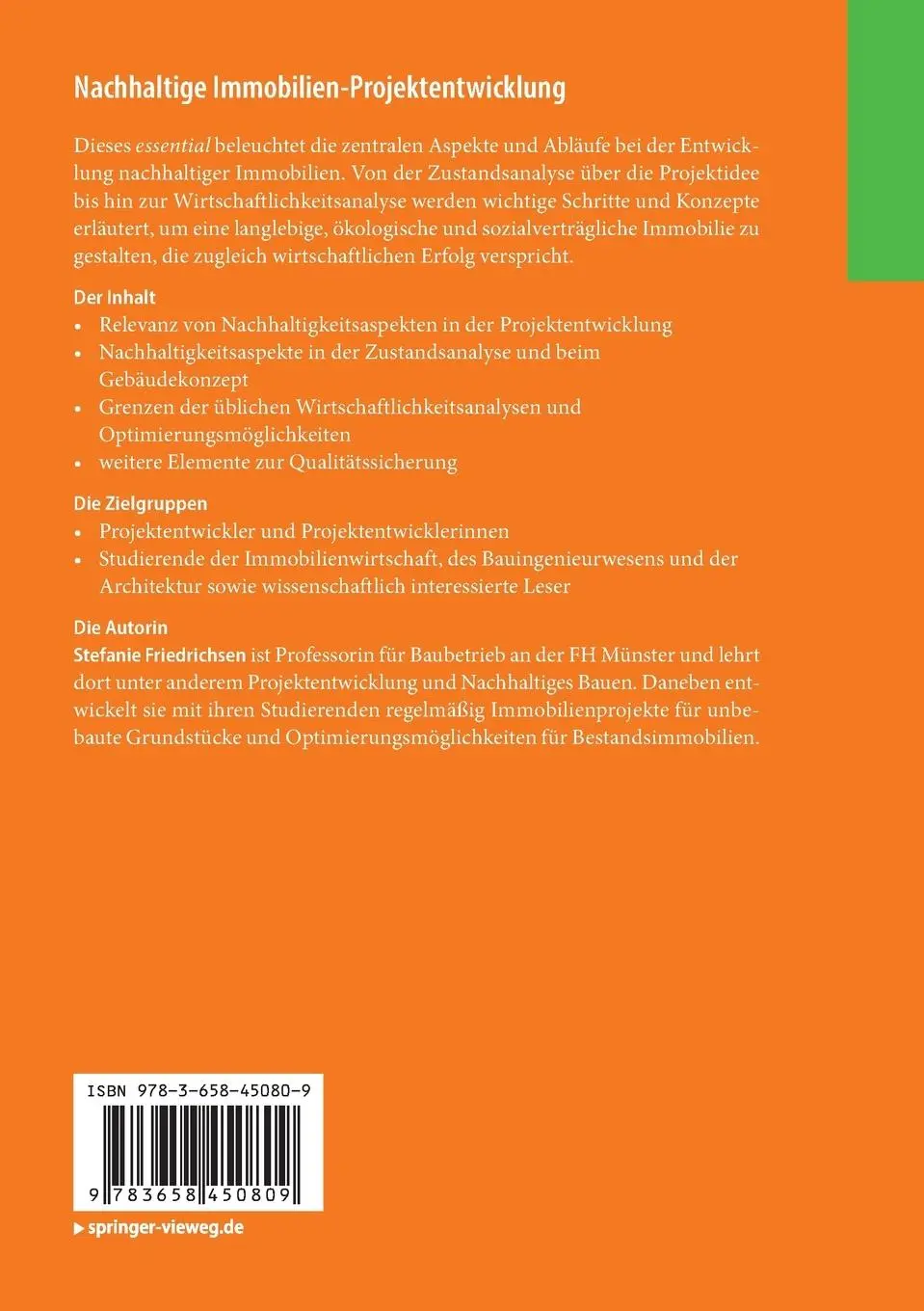 Rückseite: 9783658450809 | Nachhaltige Immobilien-Projektentwicklung | Stefanie Friedrichsen | x