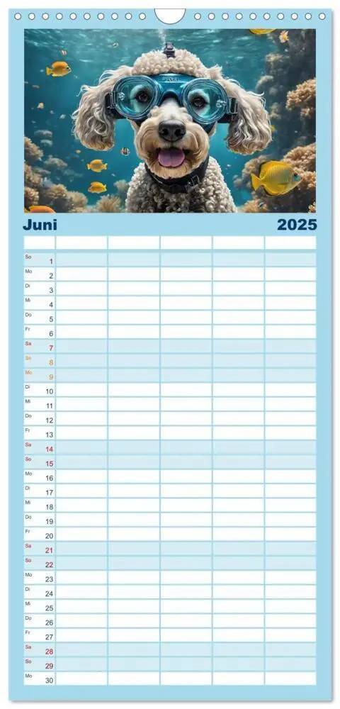 Bild: 9783457090909 | Familienplaner 2025 - Hunde abgetaucht mit 5 Spalten (Wandkalender,...