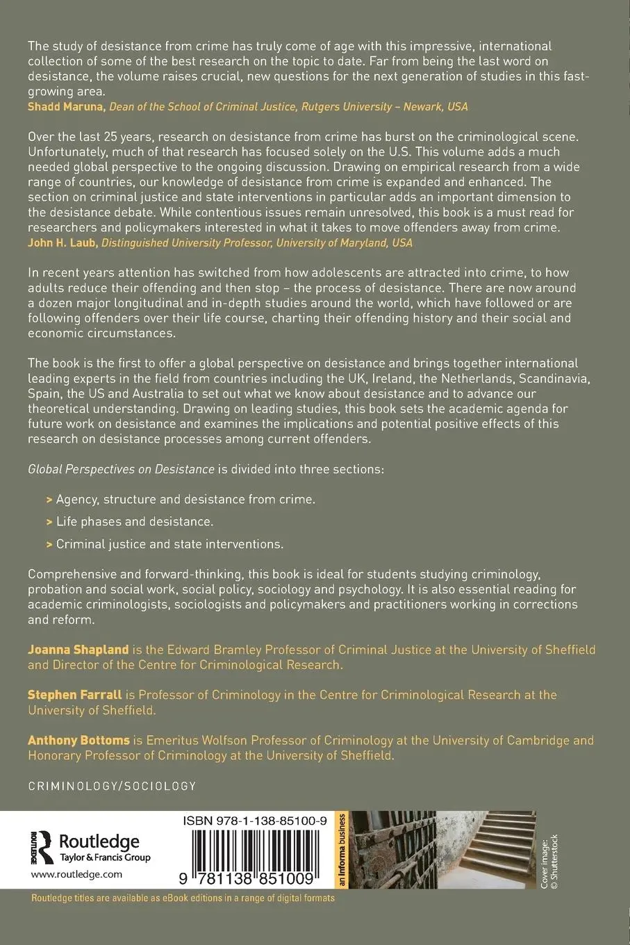 Rückseite: 9781138851009 | Global Perspectives on Desistance | Joanna Shapland (u. a.) | Buch
