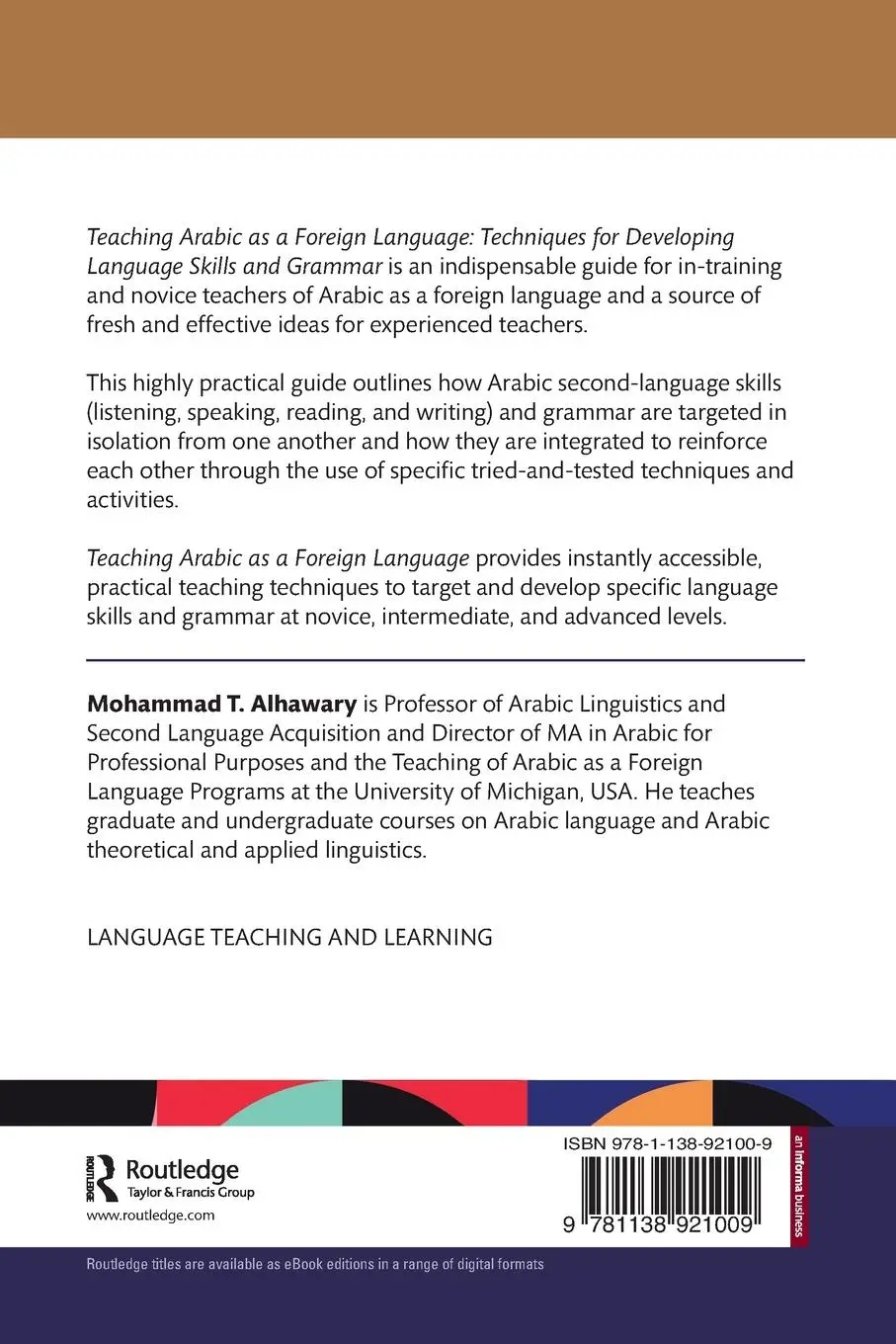 Rückseite: 9781138921009 | Teaching Arabic as a Foreign Language | Mohammad T. Alhawary | Buch