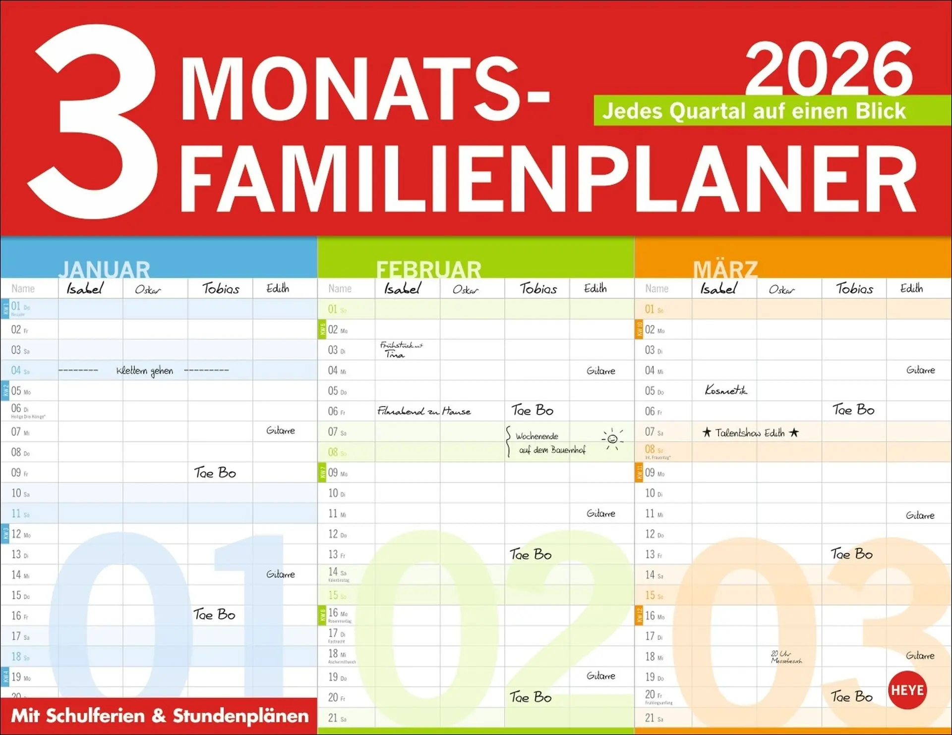 Cover: 9783756411009 | 3-Monats-Familienplaner 2026 | Kalender | Bürokalender Heye | 6 S.