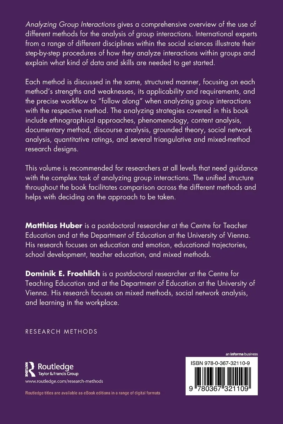 Rückseite: 9780367321109 | Analyzing Group Interactions | Matthias Huber (u. a.) | Taschenbuch