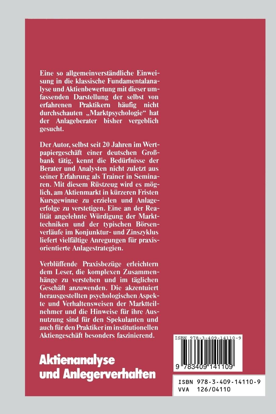 Rückseite: 9783409141109 | Aktienanalyse und Anlegerverhalten | Dieter Trenner | Taschenbuch