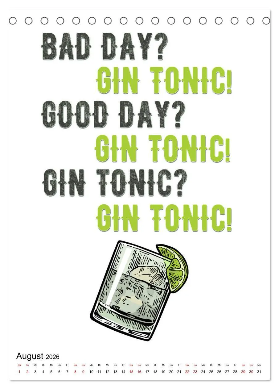 Bild: 9783516371109 | Gin &amp; Tonic - Fun Stuff (Tischkalender 2026 DIN A5 hoch), CALVENDO...