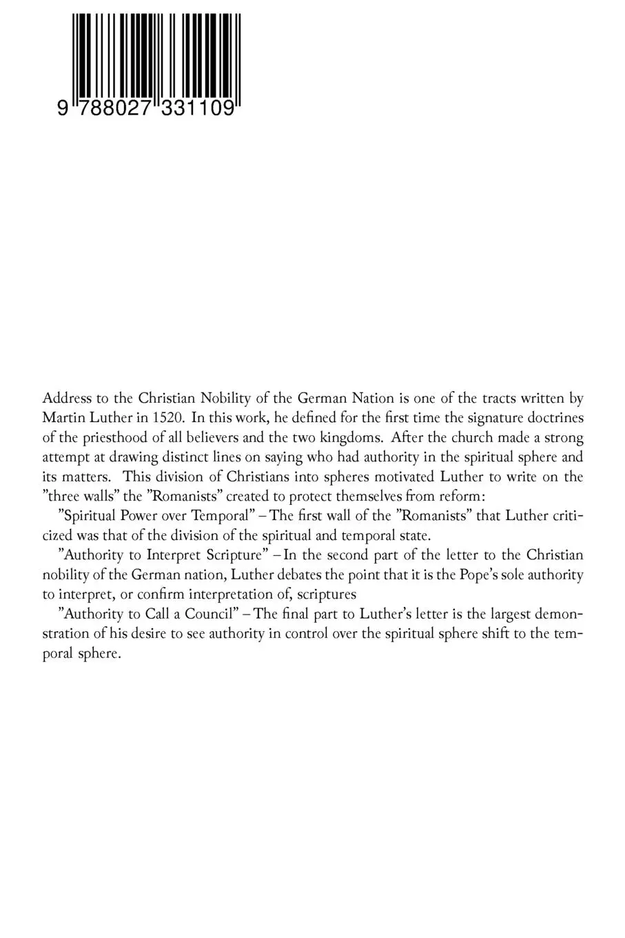 Rückseite: 9788027331109 | Address To the Christian Nobility of the German Nation | Taschenbuch