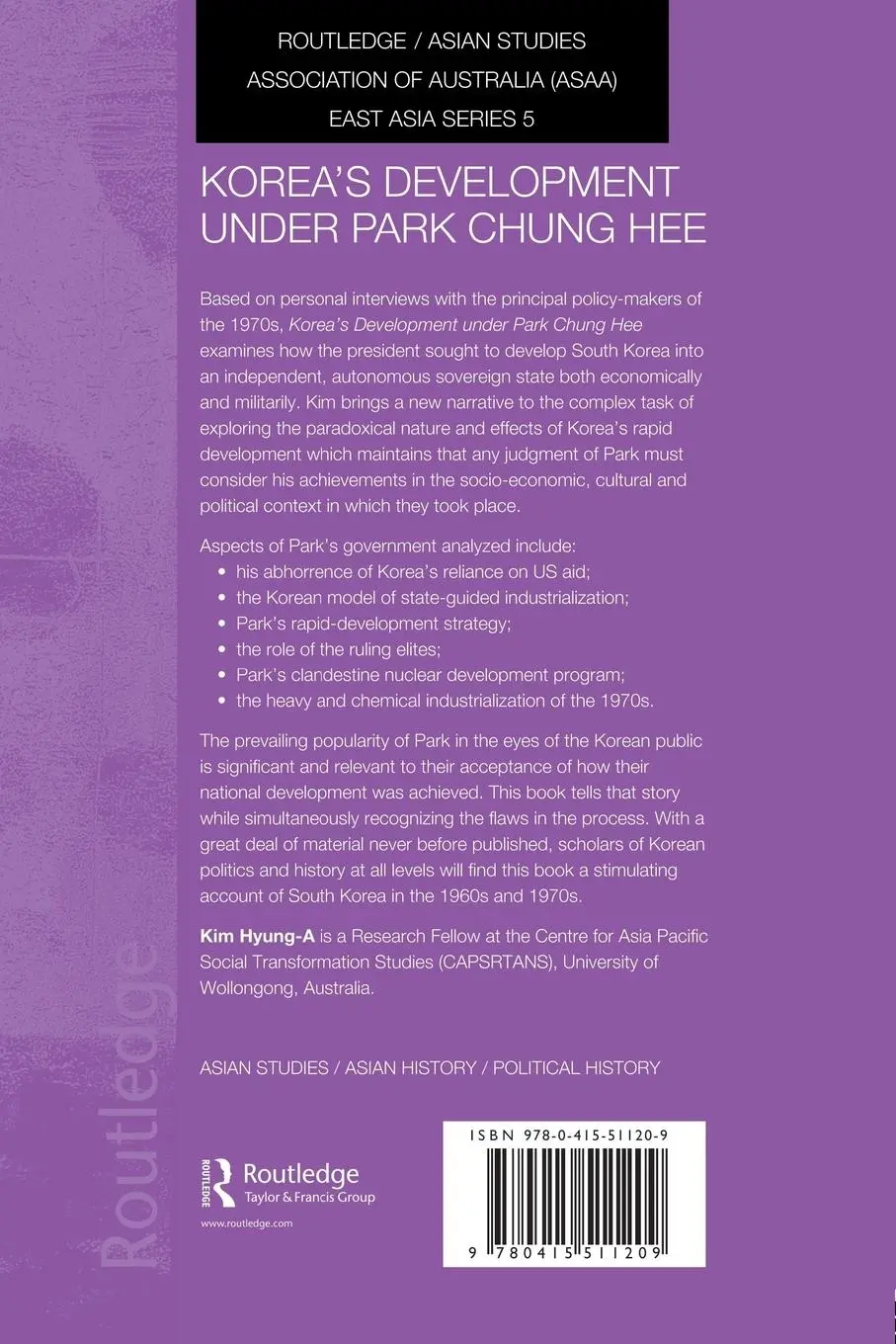 Rückseite: 9780415511209 | Korea's Development Under Park Chung Hee | Hyung-A Kim | Taschenbuch