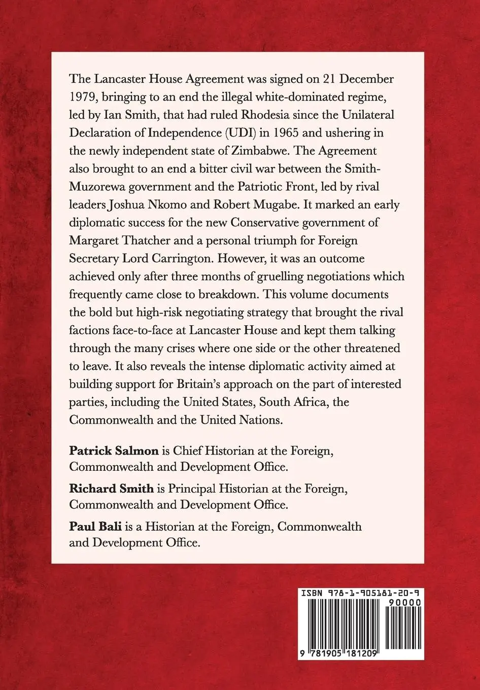 Rückseite: 9781905181209 | The Lancaster House Conference and the Independence of Zimbabwe, 1979