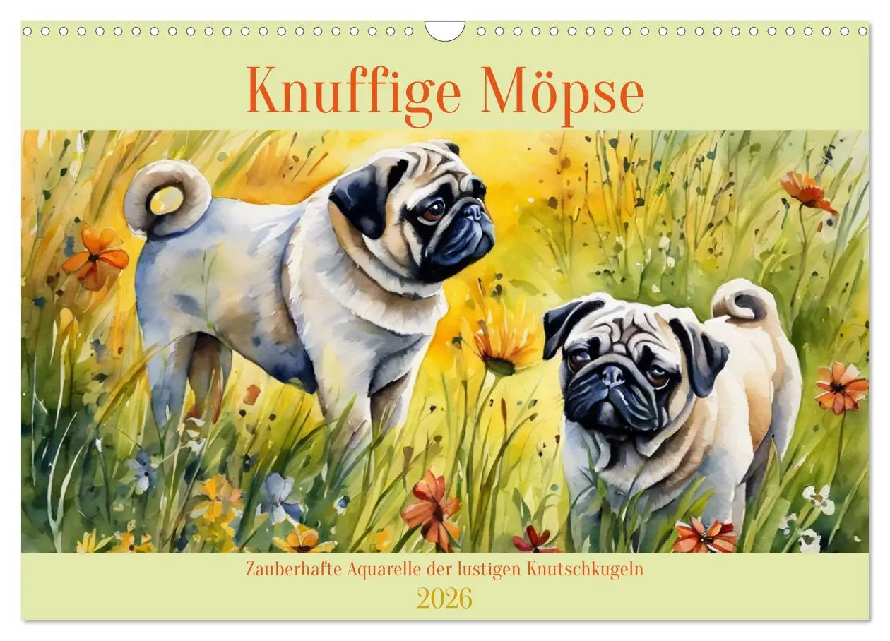 Cover: 9783457411209 | Knuffige Möpse (Wandkalender 2026 DIN A3 quer), CALVENDO...