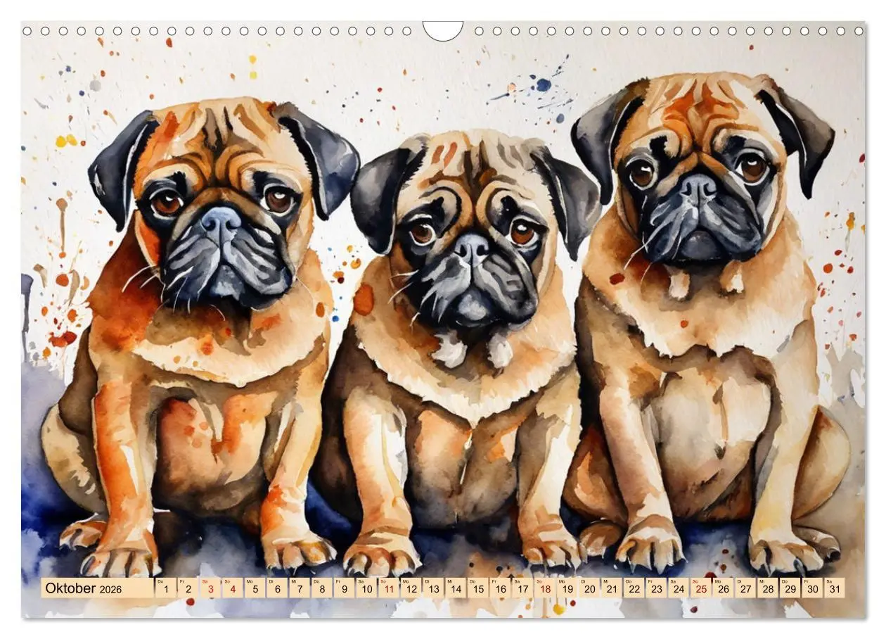 Bild: 9783457411209 | Knuffige Möpse (Wandkalender 2026 DIN A3 quer), CALVENDO...