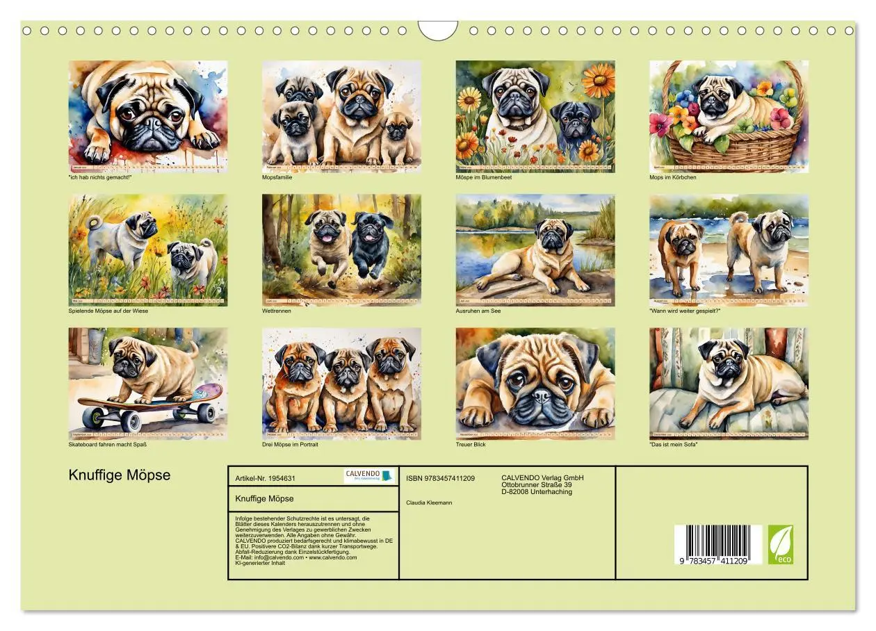 Bild: 9783457411209 | Knuffige Möpse (Wandkalender 2026 DIN A3 quer), CALVENDO...