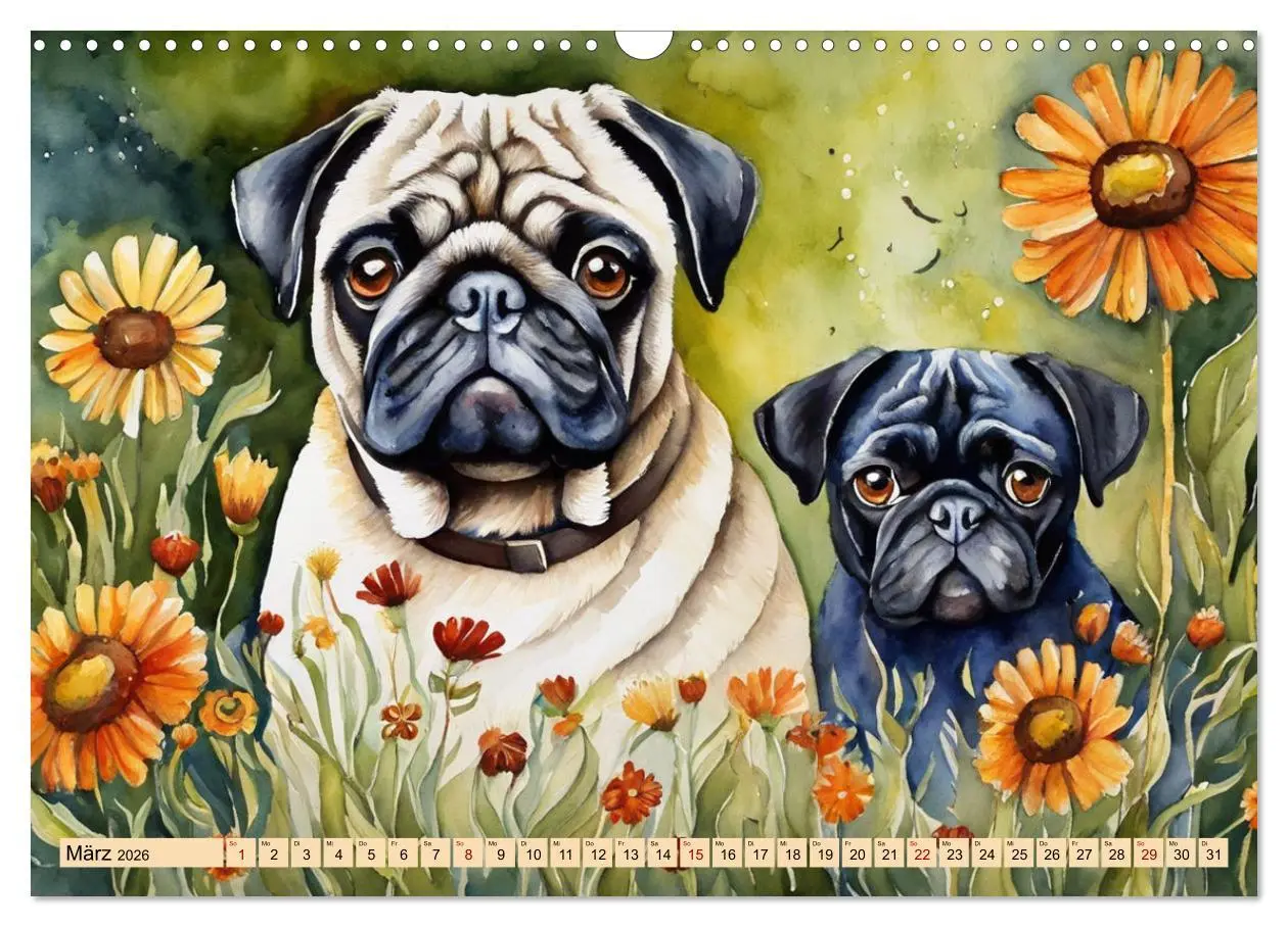 Bild: 9783457411209 | Knuffige Möpse (Wandkalender 2026 DIN A3 quer), CALVENDO...