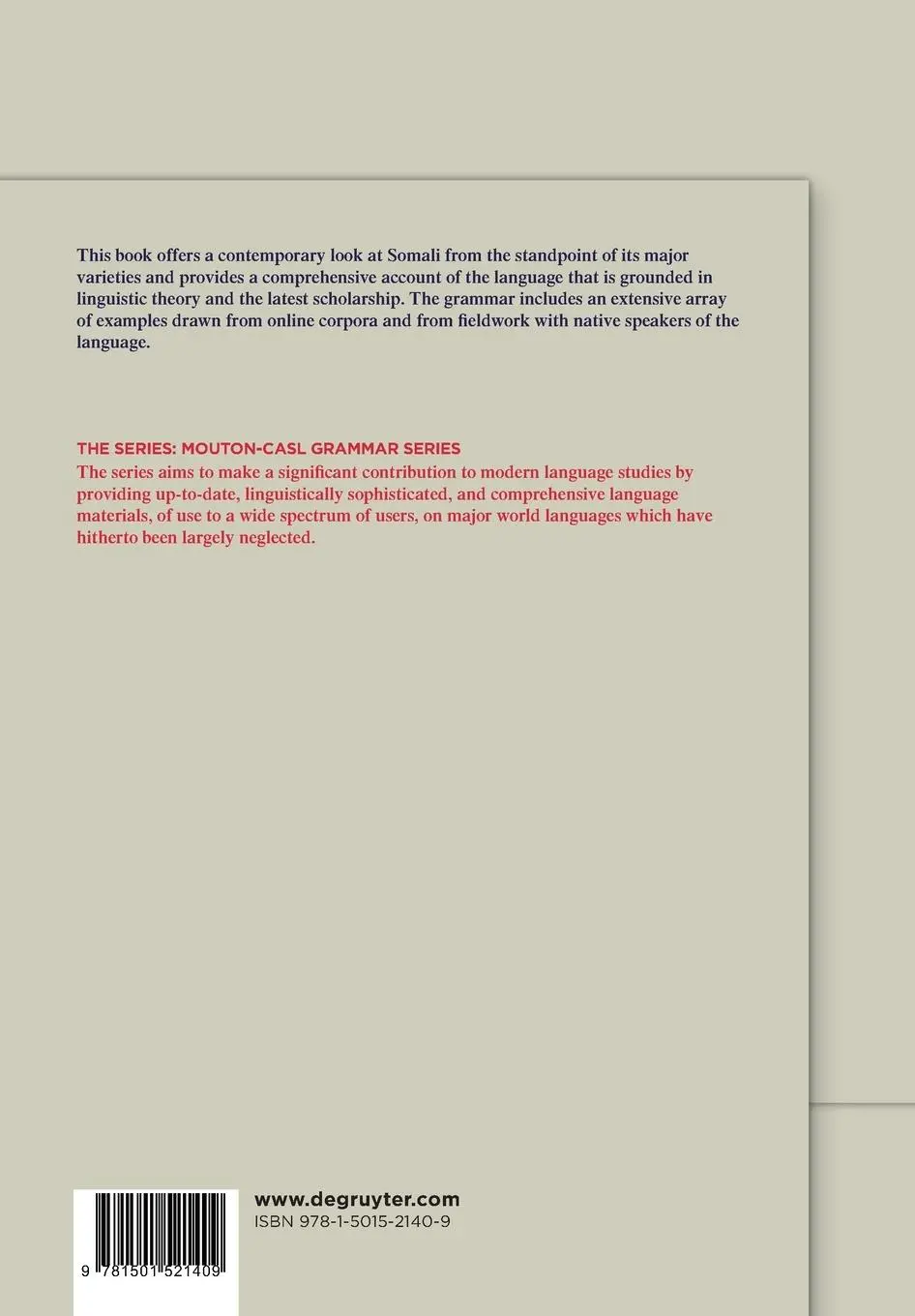 Rückseite: 9781501521409 | Somali Grammar | Christopher R. Green | Taschenbuch | Paperback | 2023