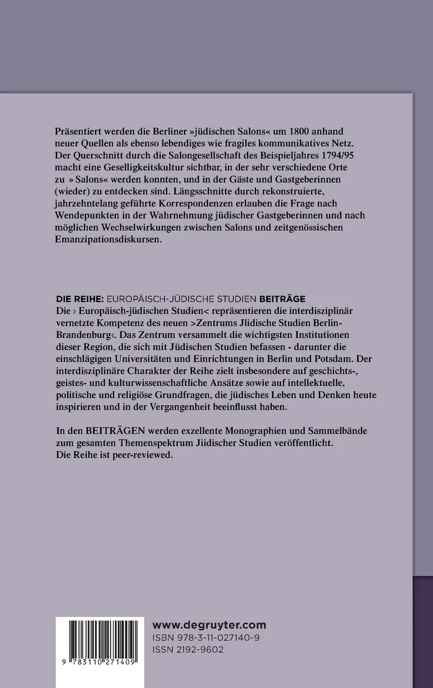 Rückseite: 9783110271409 | Der Berliner "jüdische Salon" um 1800 | Emanzipation in der Debatte
