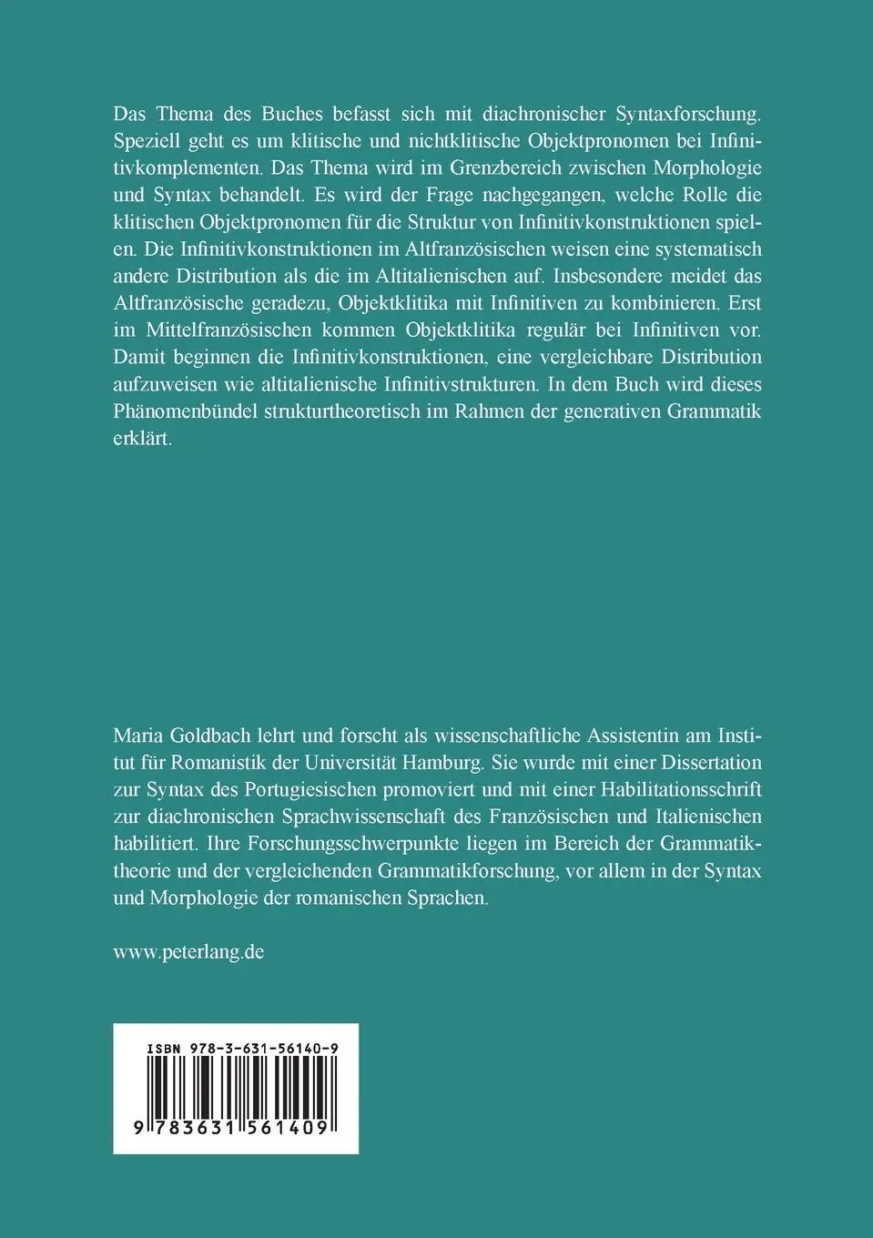 Rückseite: 9783631561409 | Pronominalisierung bei Infinitivkomplementen im Alt- und frühen...