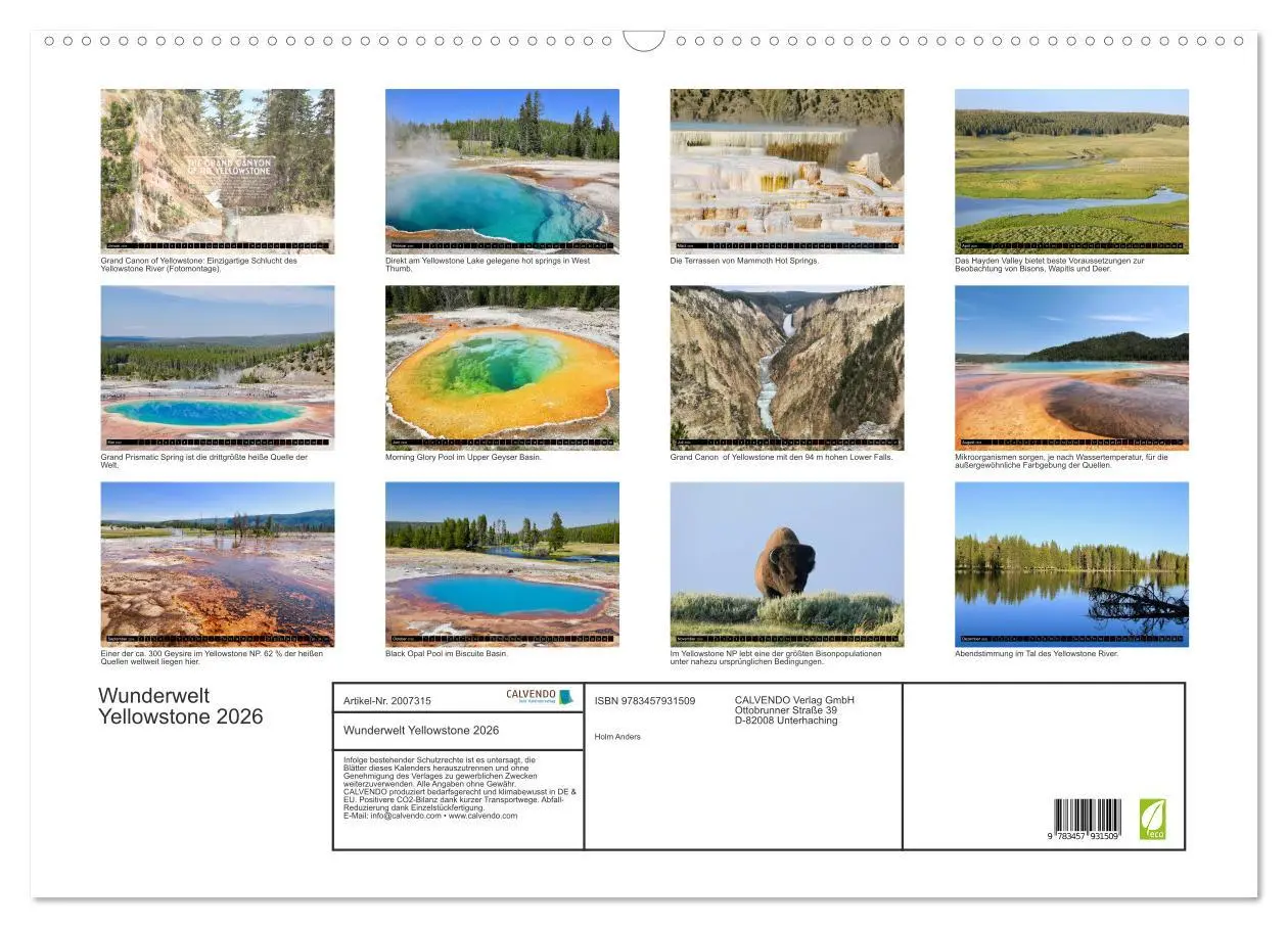 Bild: 9783457931509 | Wunderwelt Yellowstone 2026 (Wandkalender 2026 DIN A2 quer),...
