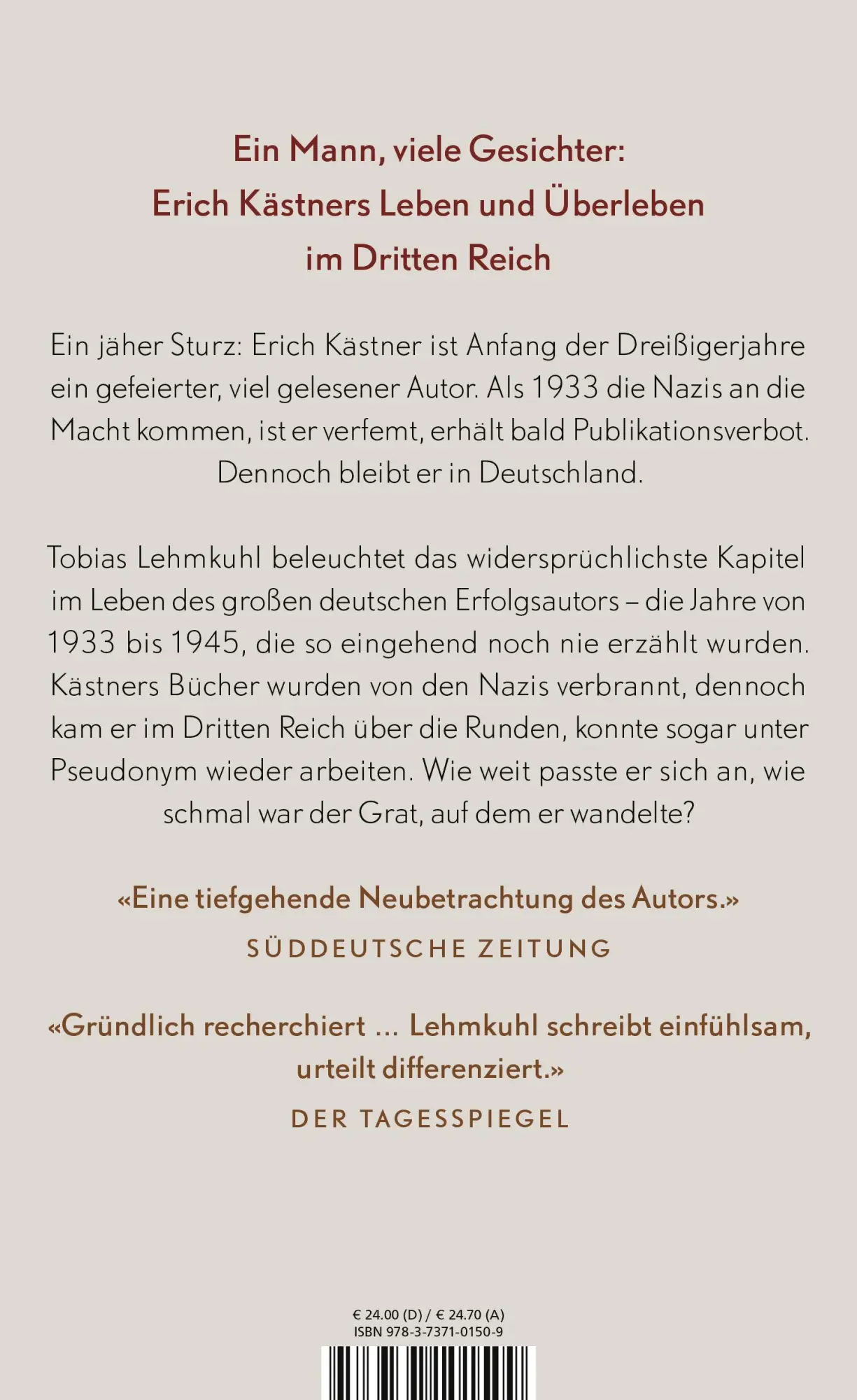 Rückseite: 9783737101509 | Der doppelte Erich | Kästner im Dritten Reich Biographie | Lehmkuhl