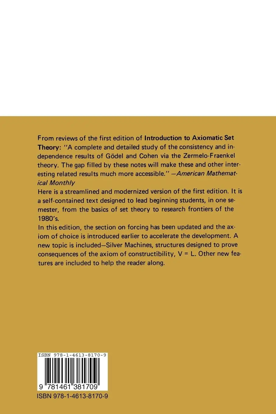 Rückseite: 9781461381709 | Introduction to Axiomatic Set Theory | W. M. Zaring (u. a.) | Buch | x