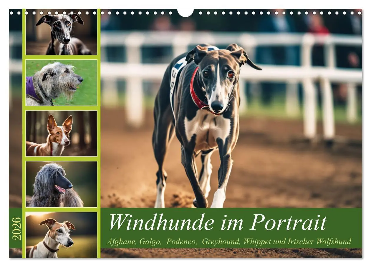 Cover: 9783457381809 | Windhunde im Portrait (Wandkalender 2026 DIN A3 quer), CALVENDO...