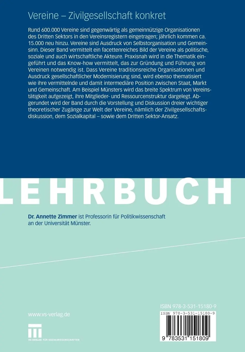 Rückseite: 9783531151809 | Vereine - Zivilgesellschaft konkret | Annette Zimmer | Taschenbuch