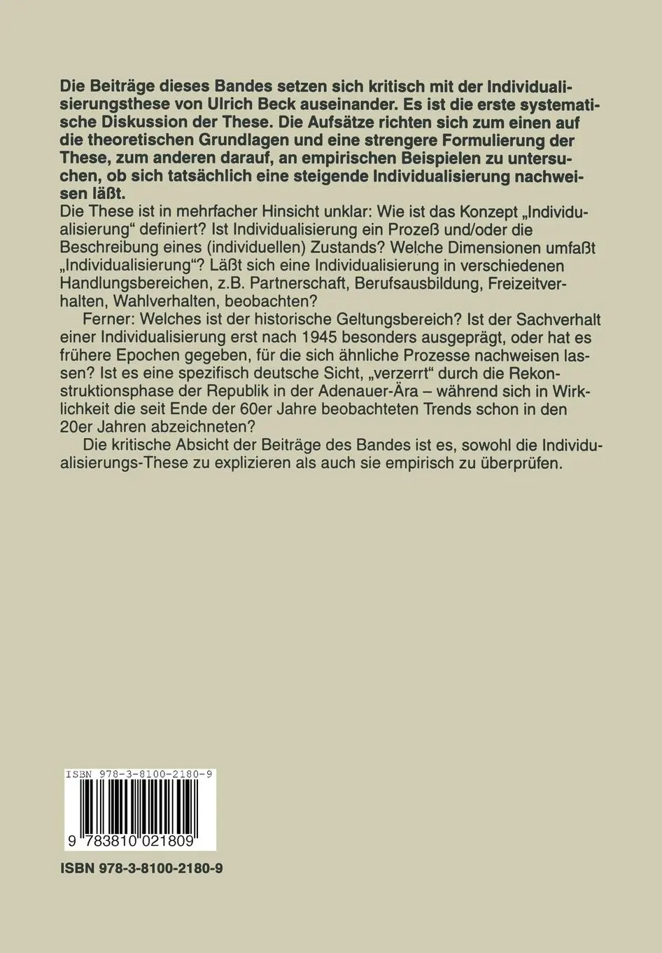 Rückseite: 9783810021809 | Die Individualisierungs-These | Juergen Friedrichs | Taschenbuch