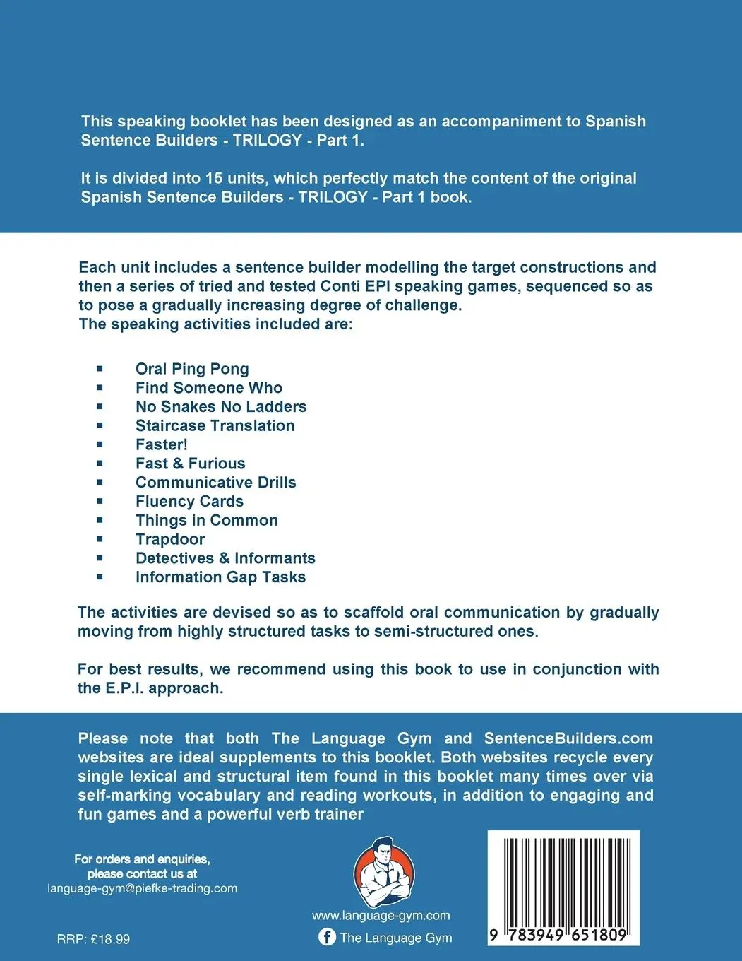 Rückseite: 9783949651809 | Spanish Sentence Builder TRILOGY - Part 1 SPEAKING BOOKLET | Buch