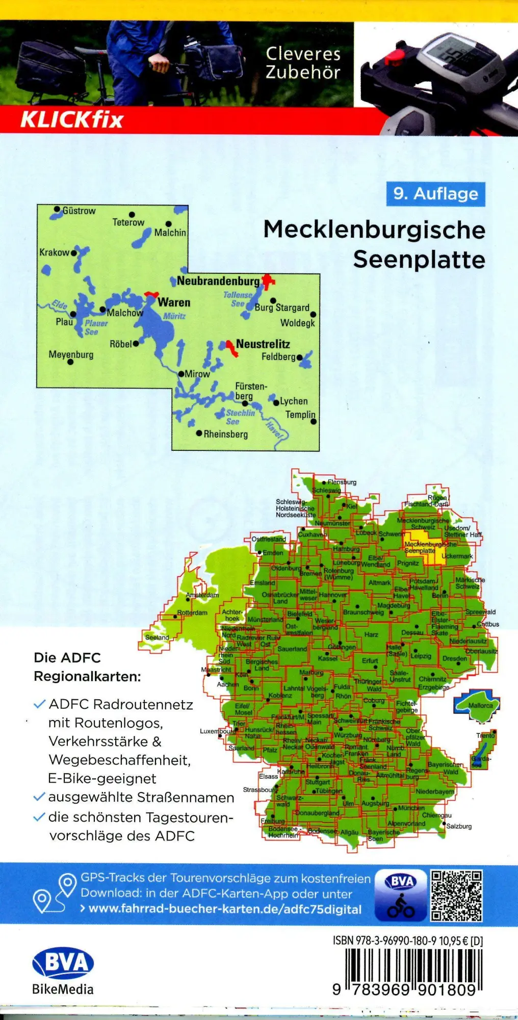 Bild: 9783969901809 | ADFC-Regionalkarte Mecklenburgische Seenplatte 1:75.000, reiß- und...