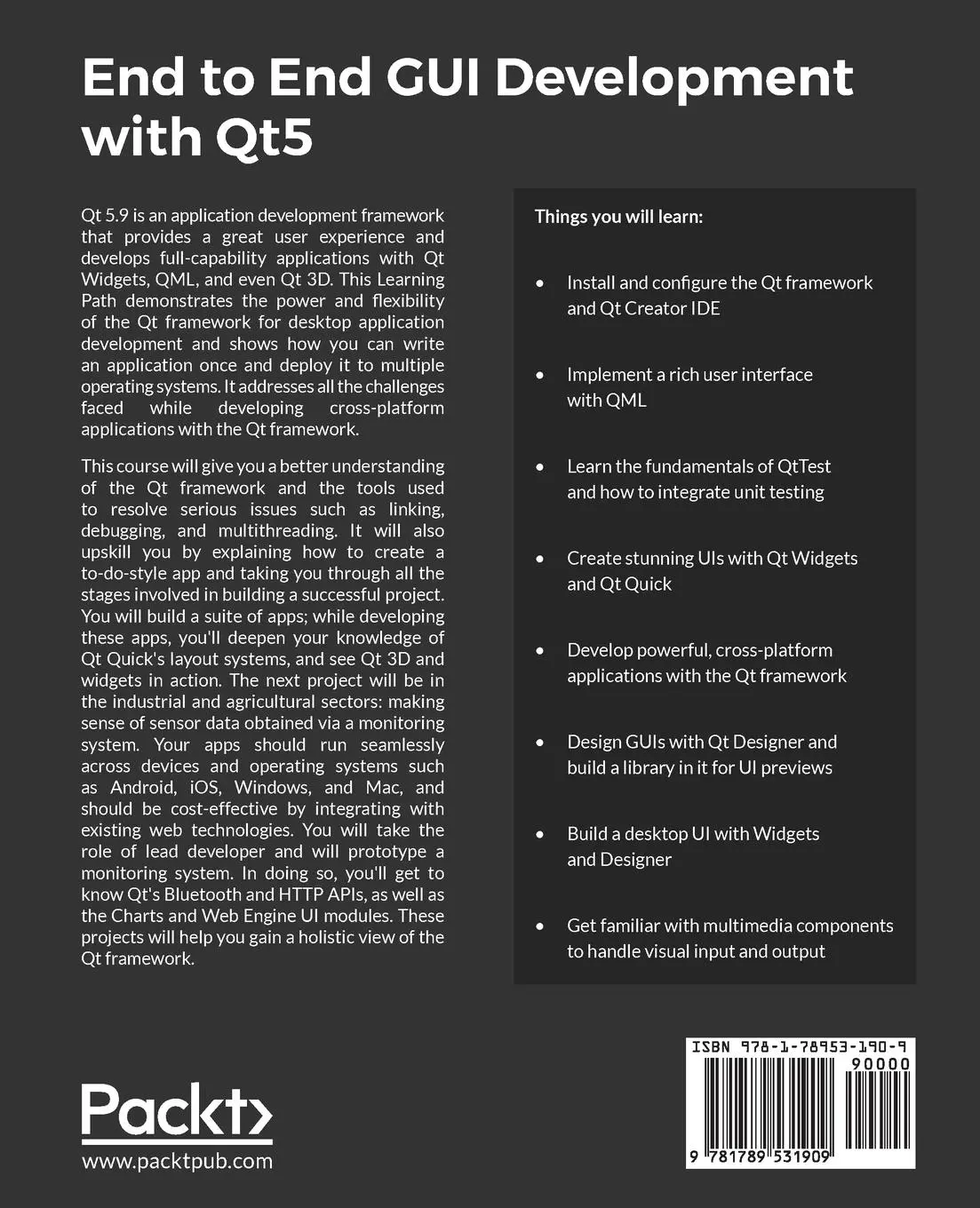 Rückseite: 9781789531909 | End to End GUI development with Qt5 | Nicholas Sherriff (u. a.) | Buch