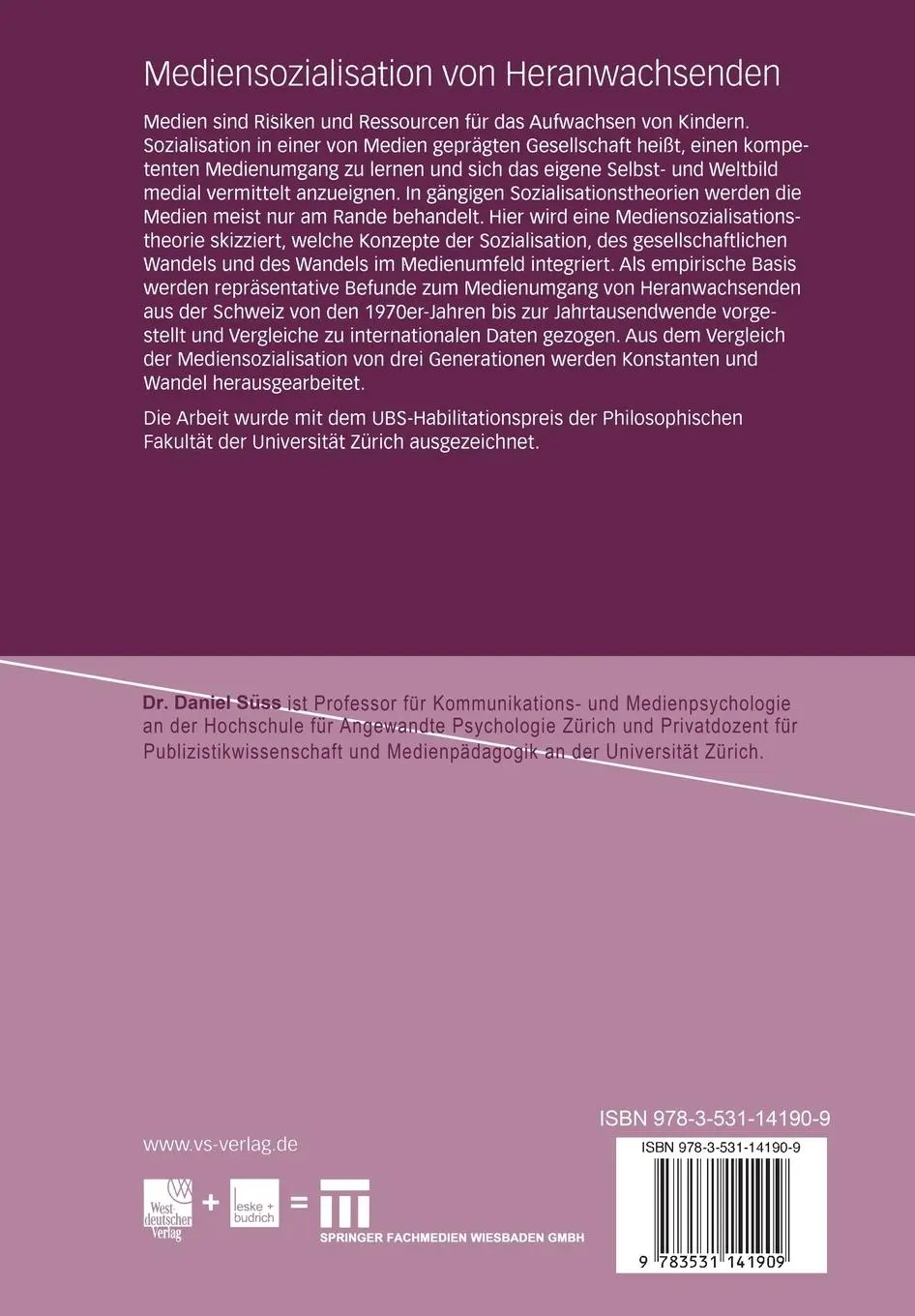 Rückseite: 9783531141909 | Mediensozialisation von Heranwachsenden | Daniel Süss | Taschenbuch