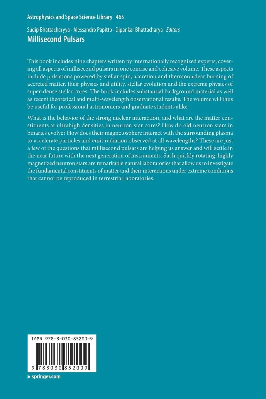 Rückseite: 9783030852009 | Millisecond Pulsars | Sudip Bhattacharyya (u. a.) | Taschenbuch | 2023