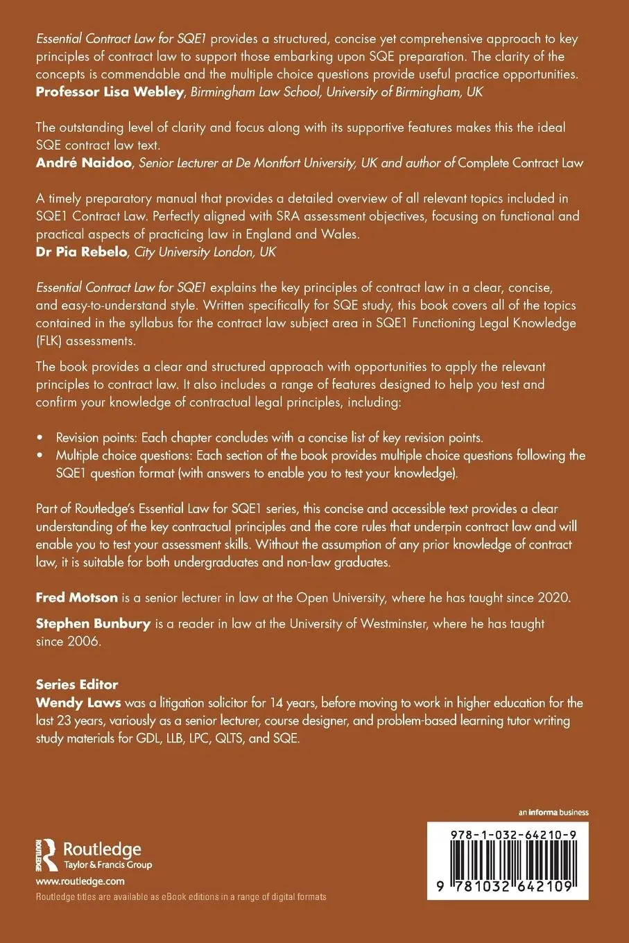 Rückseite: 9781032642109 | Essential Contract Law for SQE1 | Fred Motson (u. a.) | Taschenbuch