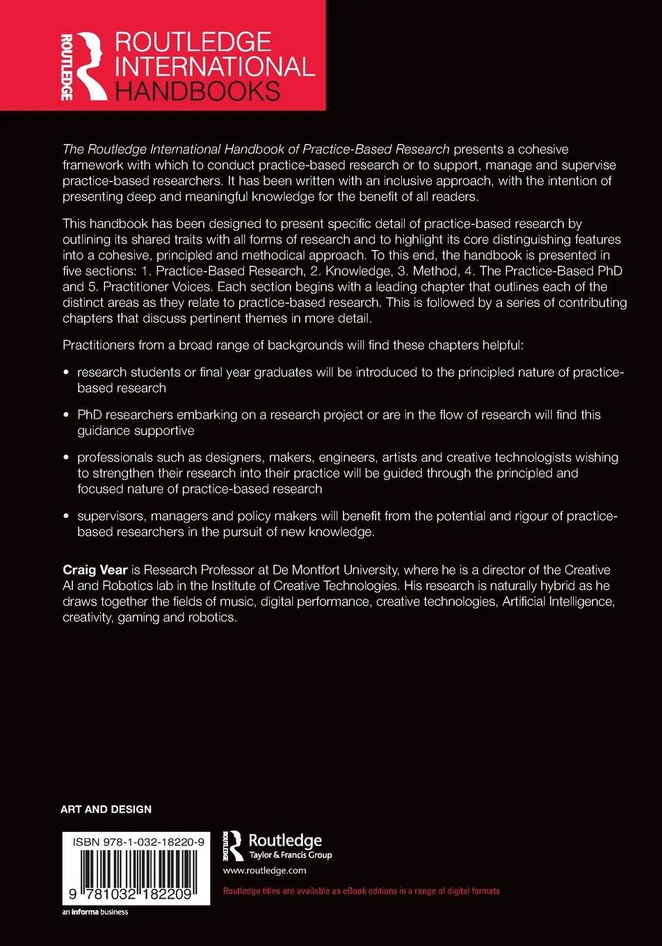 Rückseite: 9781032182209 | The Routledge International Handbook of Practice-Based Research | Vear