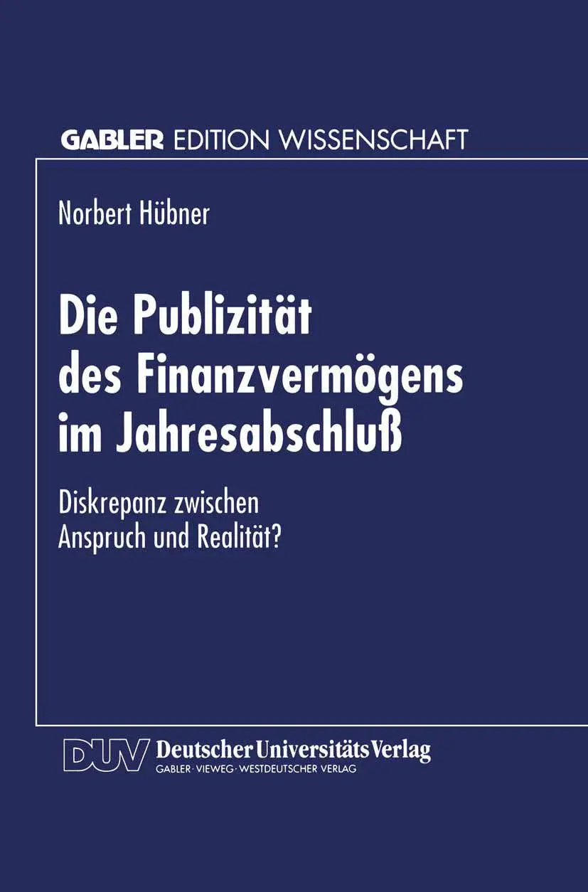 Cover: 9783824462209 | Die Publizität des Finanzvermögens im Jahresabschluß | Norbert Hübner