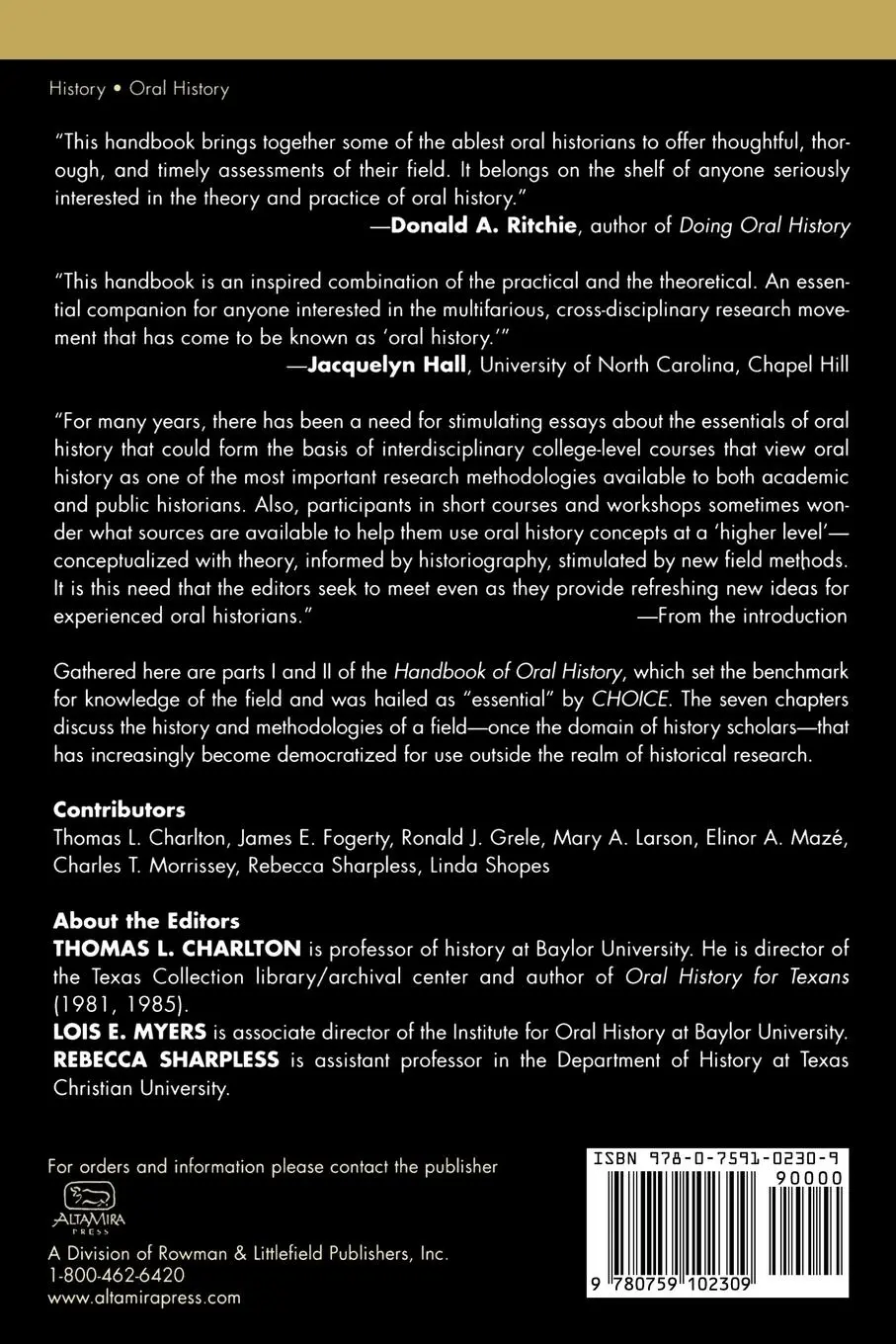 Rückseite: 9780759102309 | History of Oral History | Foundations and Methodology | Taschenbuch