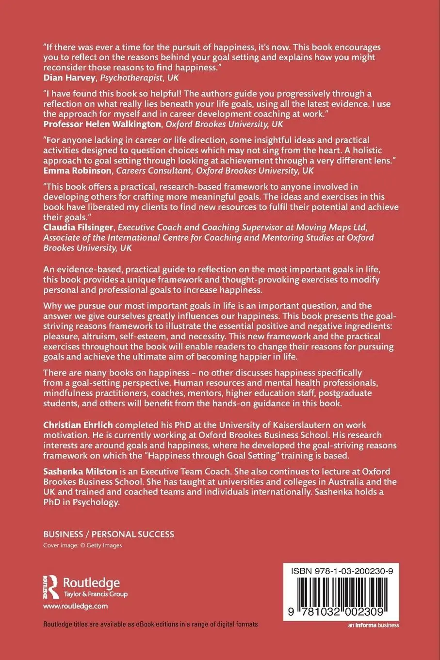 Rückseite: 9781032002309 | Happiness Through Goal Setting | Christian Ehrlich (u. a.) | Buch