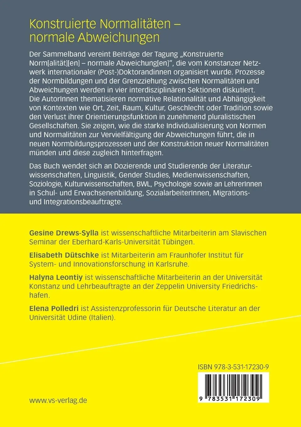 Rückseite: 9783531172309 | Konstruierte Normalitäten - normale Abweichungen | Drews-Sylla (u. a.)