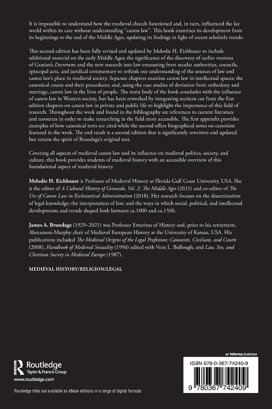 Rückseite: 9780367742409 | Medieval Canon Law | James A. Brundage (u. a.) | Taschenbuch | 2022