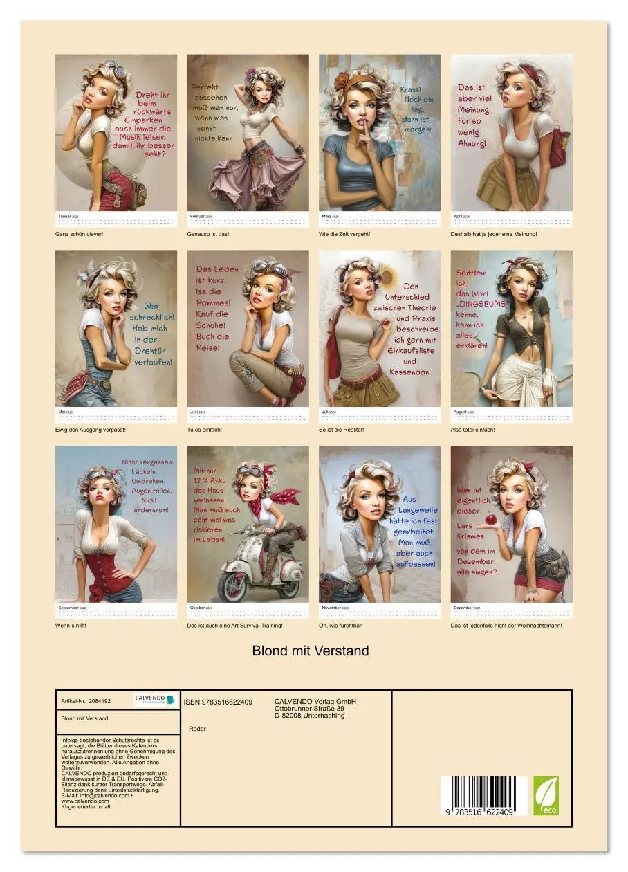 Bild: 9783516622409 | Blond mit Verstand (Wandkalender 2026 DIN A3 hoch), CALVENDO...