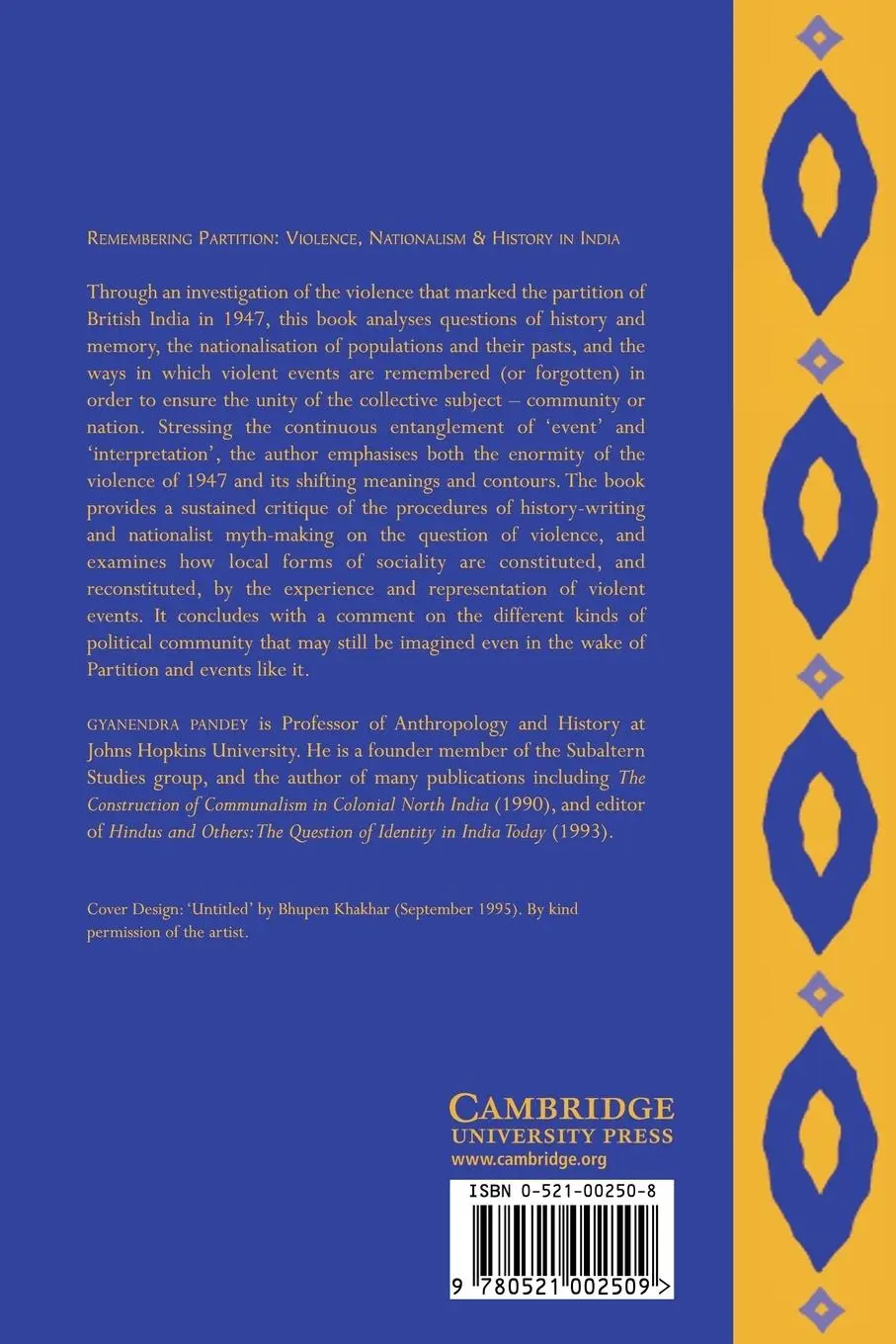 Rückseite: 9780521002509 | Remembering Partition | Violence, Nationalism and History in India