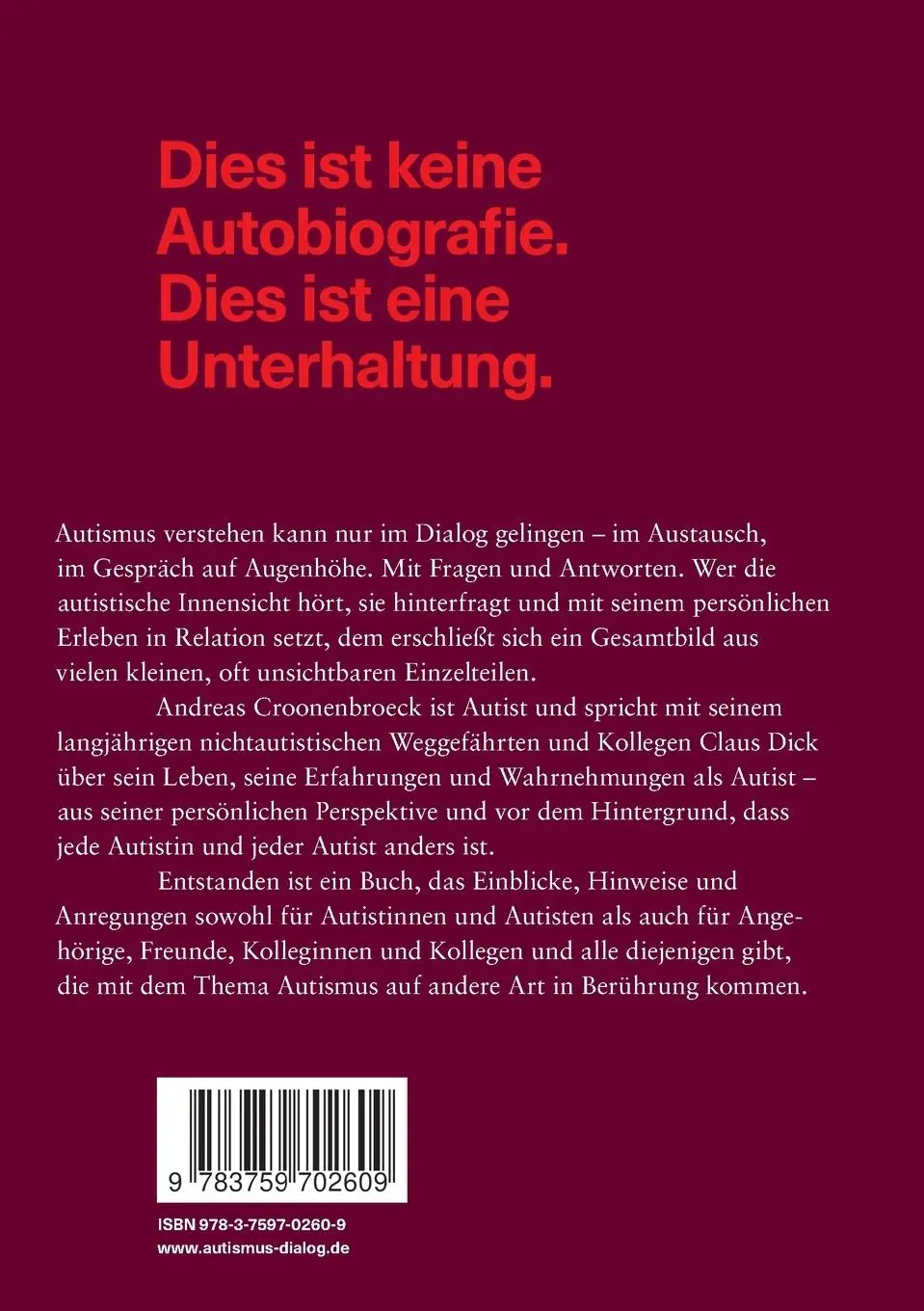 Rückseite: 9783759702609 | Dialog. Gespräche über Autismus. | Einblicke in die autistische Welt
