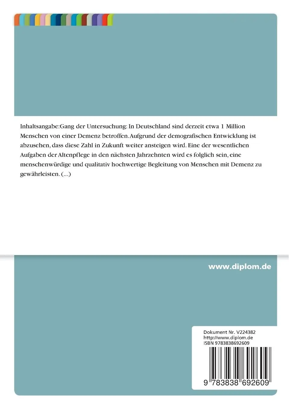 Rückseite: 9783838692609 | Lebensqualität und Demenz | Rico Hampel | Taschenbuch | 104 S. | 2006