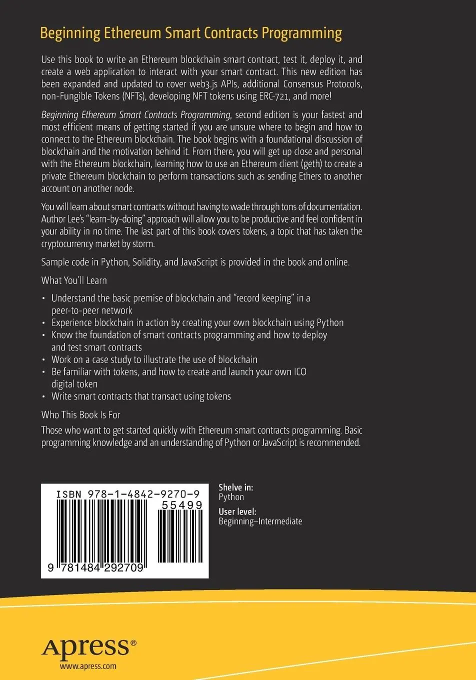 Rückseite: 9781484292709 | Beginning Ethereum Smart Contracts Programming | Wei-Meng Lee | Buch