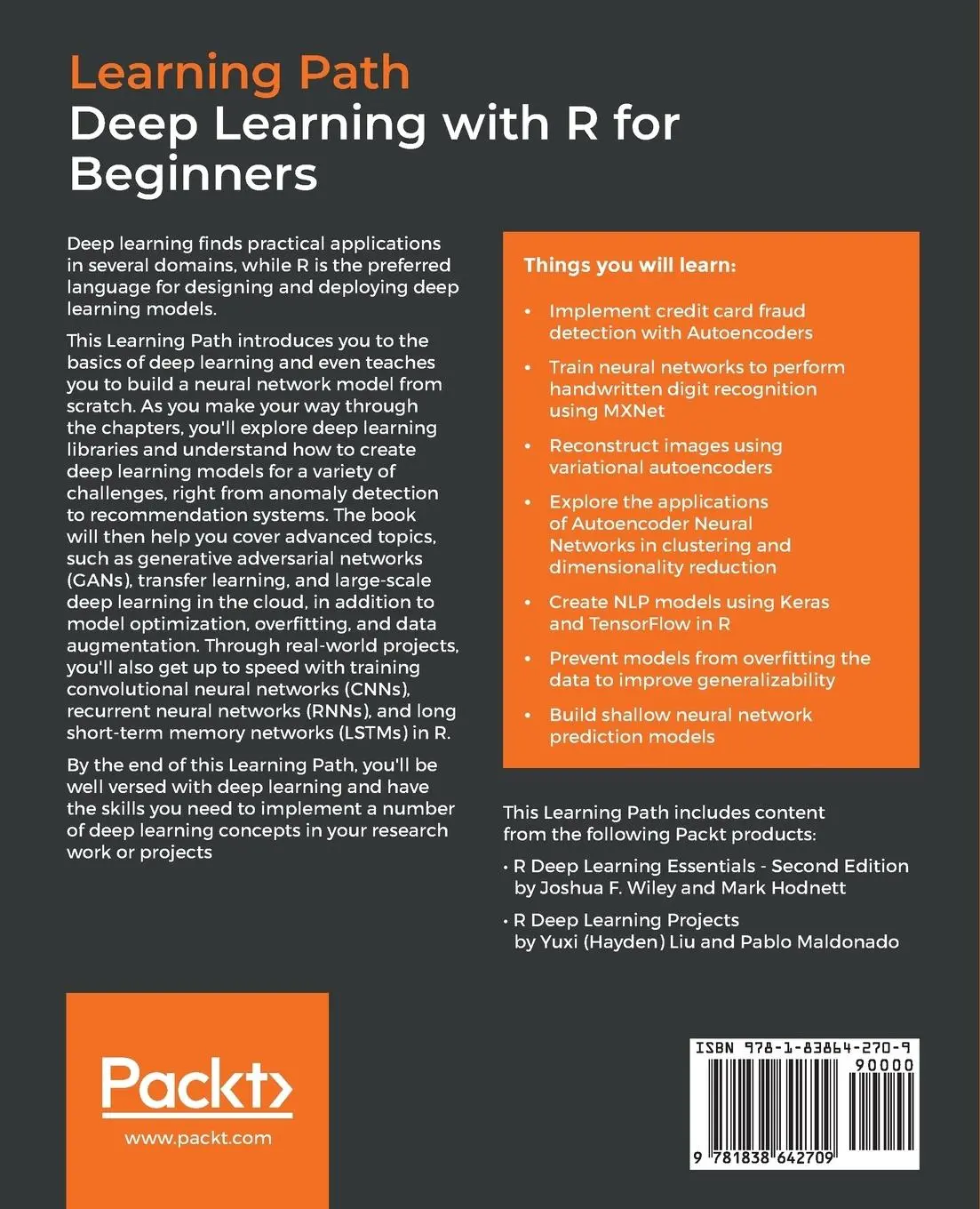 Rückseite: 9781838642709 | Deep Learning with R for Beginners | Mark Hodnett (u. a.) | Buch