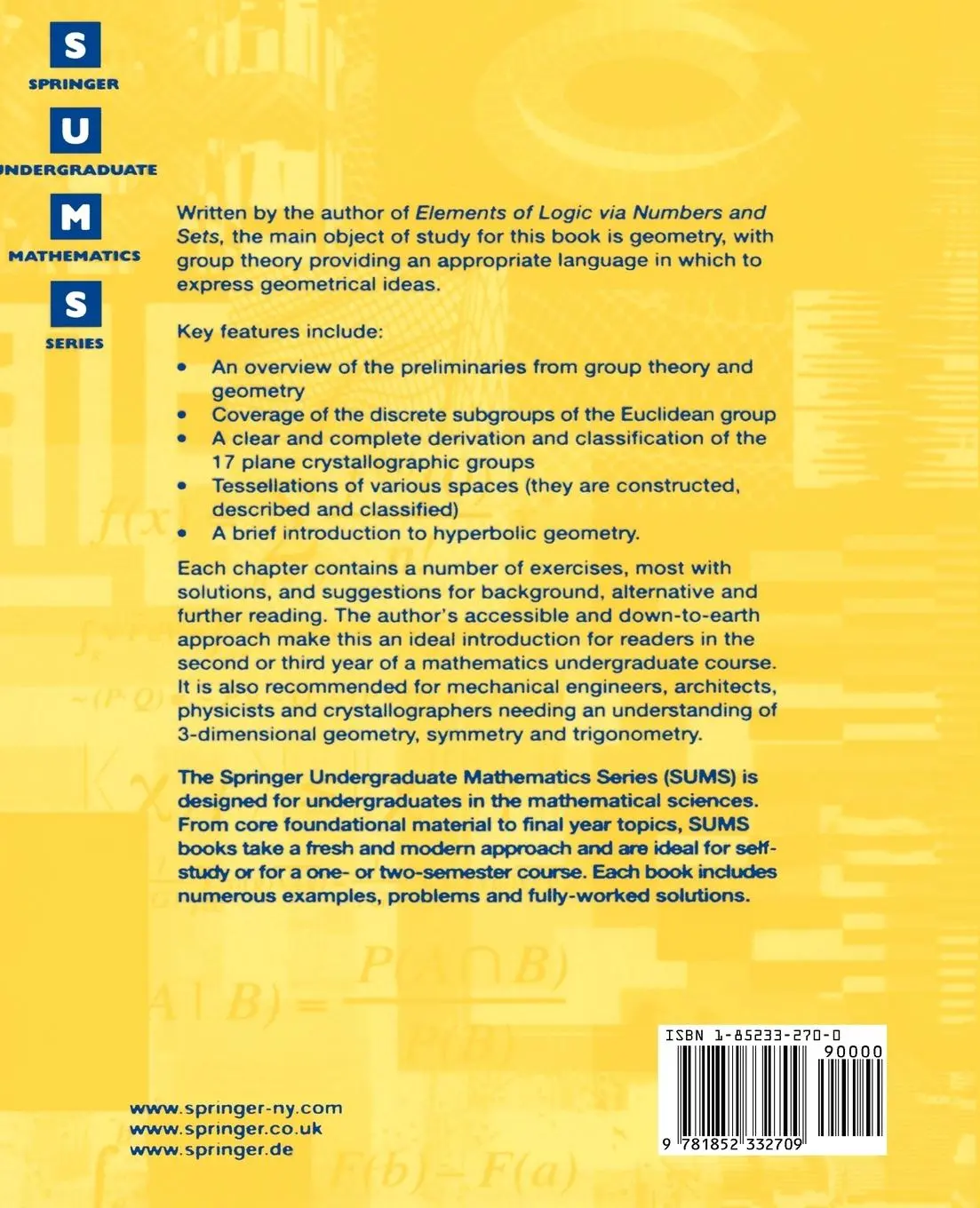 Rückseite: 9781852332709 | Symmetries | D. L. Johnson | Taschenbuch | xi | Englisch | 2001
