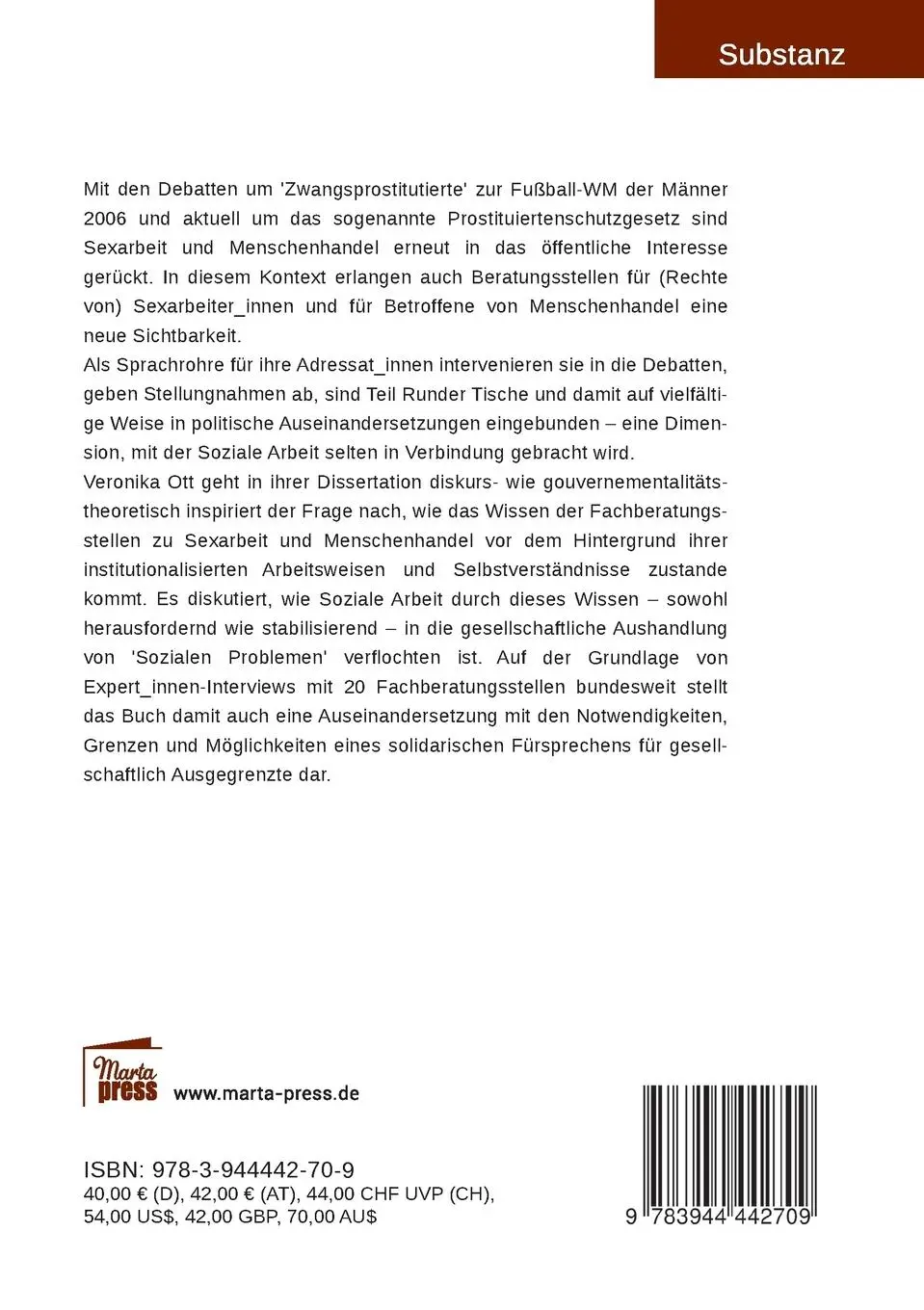 Rückseite: 9783944442709 | Soziale Arbeit - Sexarbeit - Menschenhandel: | Veronika Ott | Buch