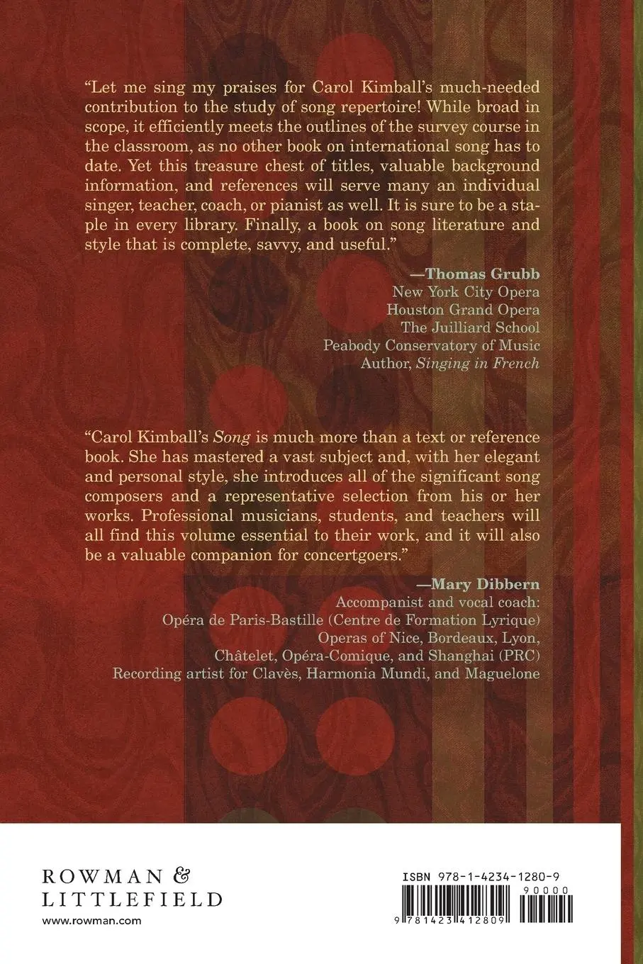 Rückseite: 9781423412809 | Song | A Guide to Art Song Style and Literature | Carol Kimball | Buch