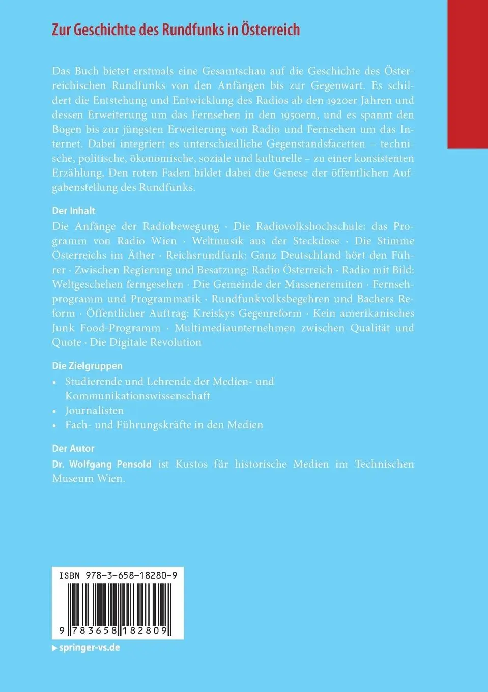 Rückseite: 9783658182809 | Zur Geschichte des Rundfunks in Österreich | Programm für die Nation