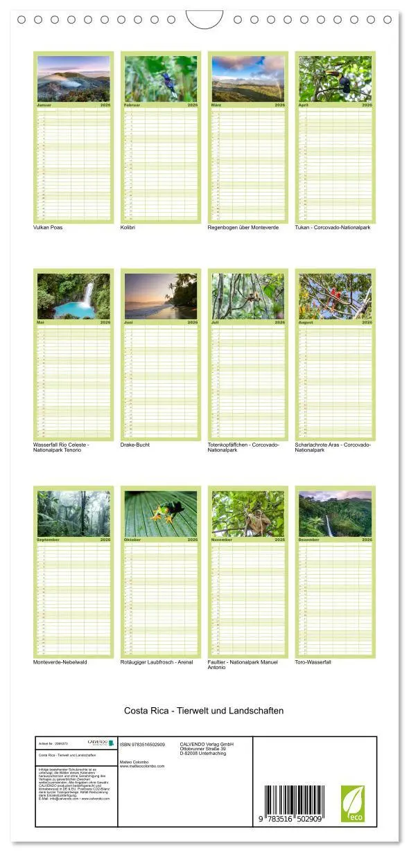 Bild: 9783516502909 | Familienplaner 2026 - Costa Rica - Tierwelt und Landschaften mit 5...
